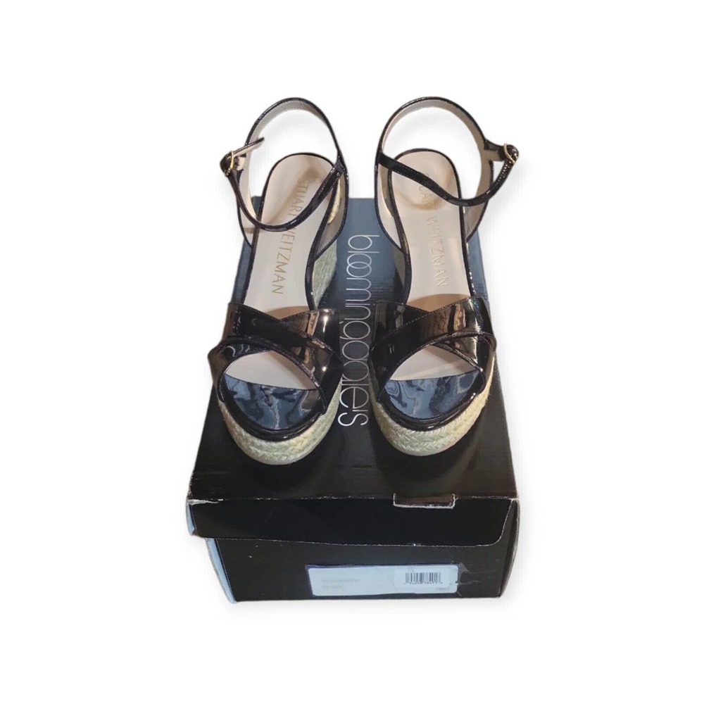 Stuart Weitzman Womens Espadrilles Sandals Black Ankle Strap Mid Heel 7 M New